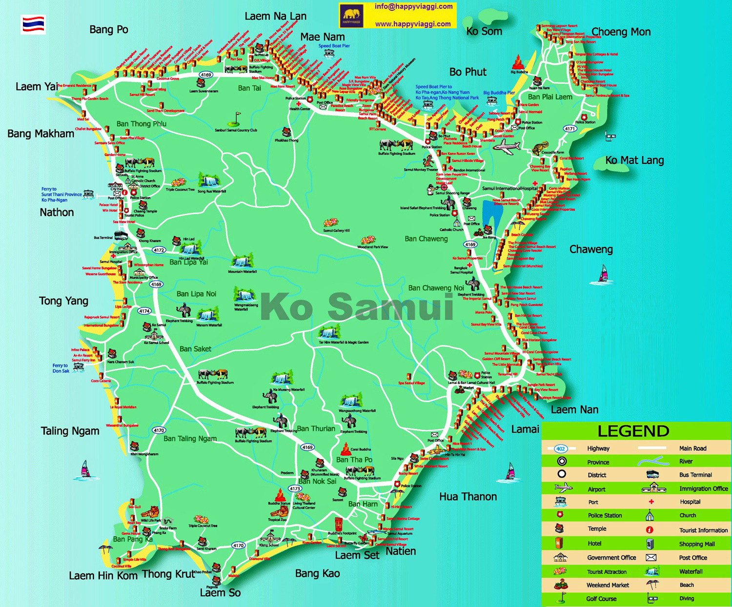 Koh Samui Carta Geografica Mappa Turistica 9856